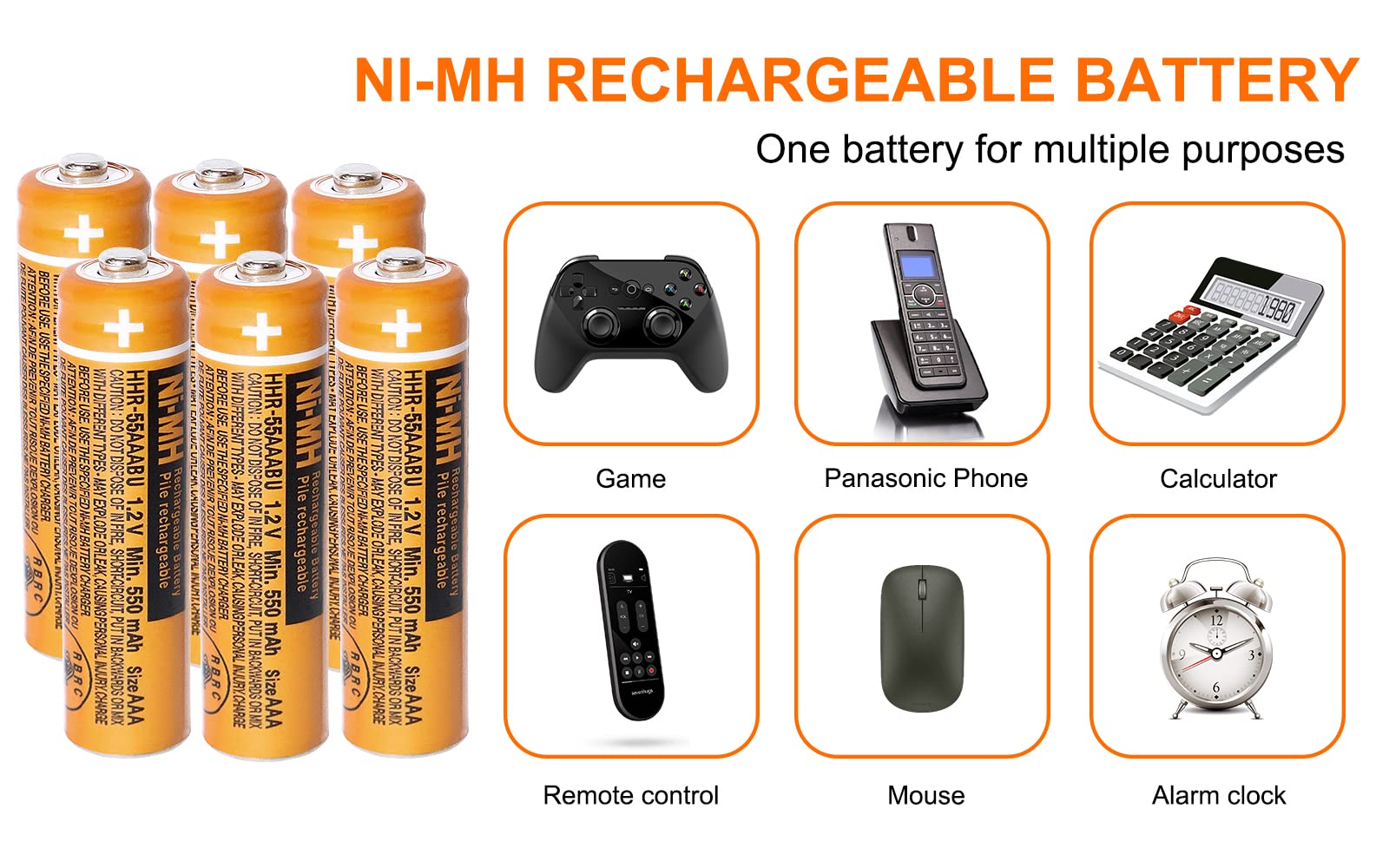 6 Pack HHR-55AAABU 550mAh NI-MH AAA Rechargeable Batteries 1.2V AAA Rechargeable Battery for Panasonic BT Gigaset Cordless Phones