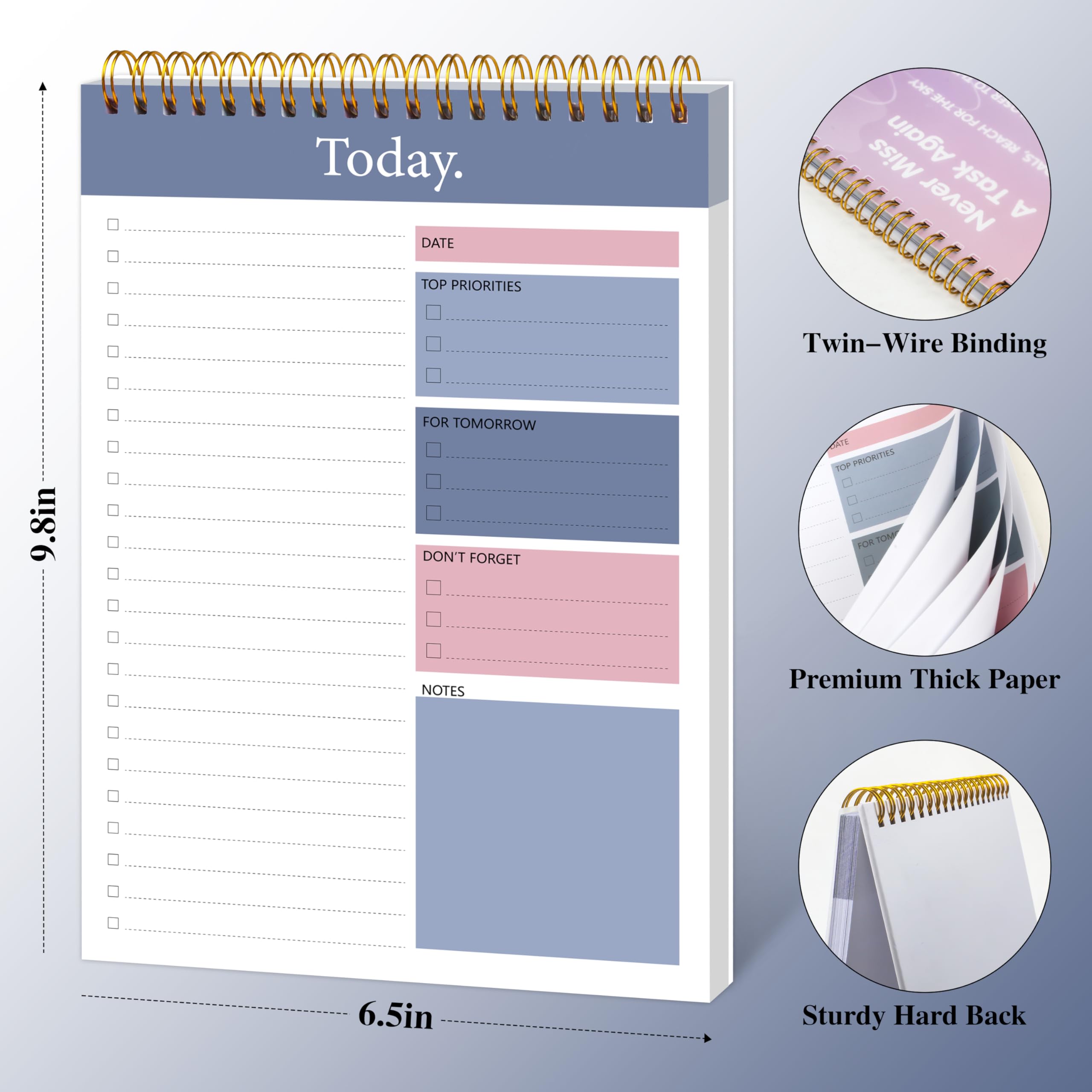 To Do List Notepad - Daily Planner Notepad Undated 52 Sheets, 6.5 inches x 9.8 inches Planning Pad Checklist Productivity Note Pad for Work and Personal Organized