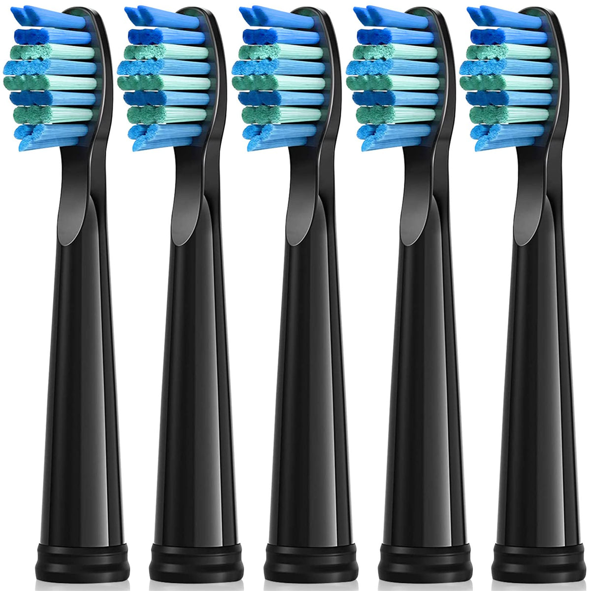 Electric Toothbrush Heads 5pc Compatible with Fairywill D7/D8/FW507/FW508/FW551/917/959/SG-E9 Moderately Soft Bristles Brush Replacement (Black)