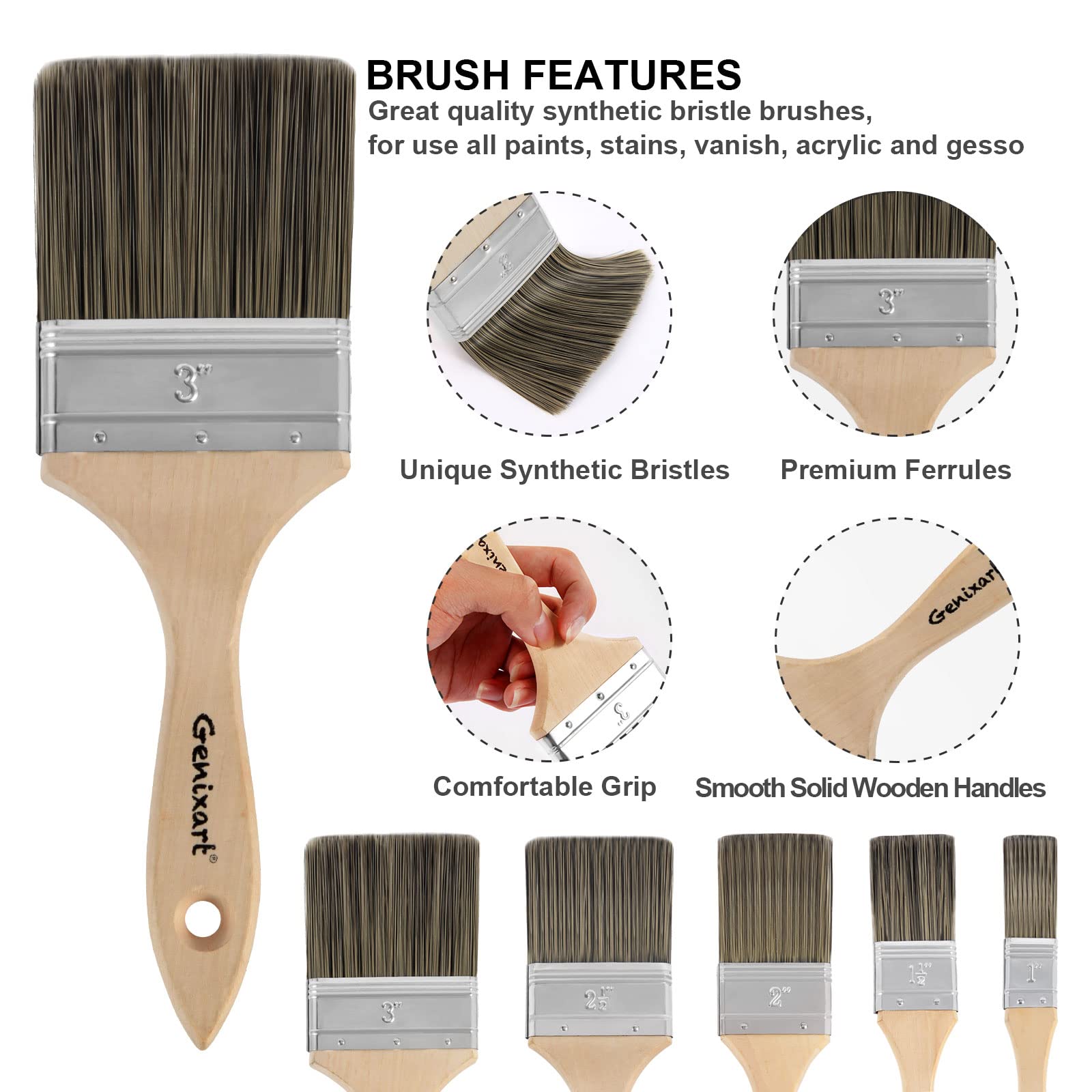 Double Thick Chip Paint Brush, 3 inch / 75mm Stain Brushes for Painting Walls and Fence Staining, Wooden Handle Masonry Paintbrush for Varnish, Paste, Gesso and Limewash