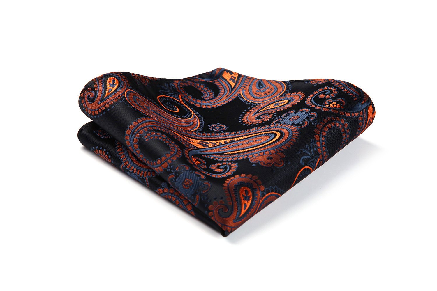 HISDERN Men's Black Orange Paisley Floral Tie Handkerchief Wedding Party Ties for Men Necktie & Pocket Square Set