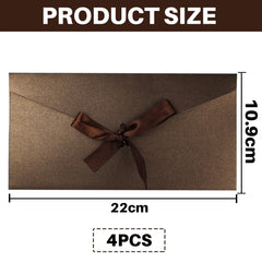 4 Pack Kraft Paper Envelopes with Ribbons, 22 * 10.9 Invitation Envelopes for Festival and Party - Dark Brown