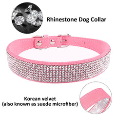 TSKDKIT Puppy Collar for Cat Small Dog Collar Cute Rhinestone Pet Collar Sparkling Cat Collar Soft Leather Pet Collar(S Pink)