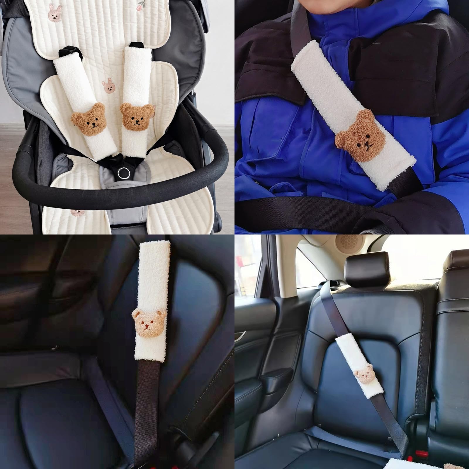 2Pack Seat Belt Pads White Plush,Seat Belt Covers Seatbelt Strap Cover,Women & Men Multifunctional Universal Seat Belt Pad Cover,Car Seat Belt Pads Seat Belt Covers For Youth Kids