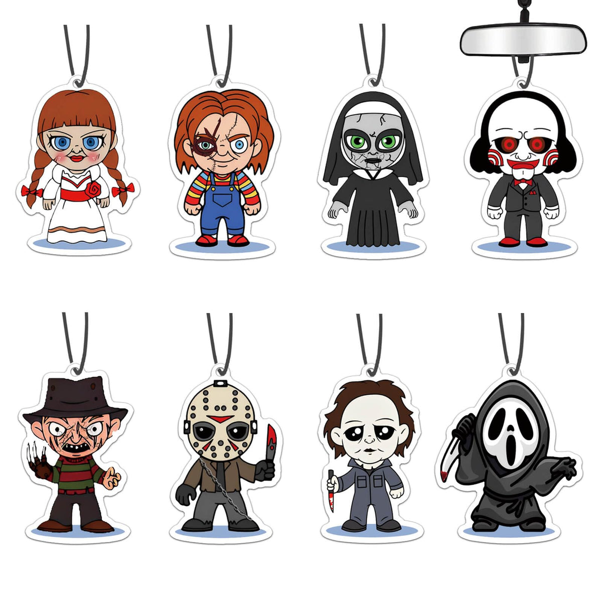 Car Air Fresheners Horror Movie Gifts Merchandise Classic Character 8 PCS, Car Accessories Decoration RearviewMirror Hanging for Men Women Gift Boy Movie Lover Scary Halloween Party Figure Black Ice