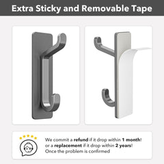 Stick on Hooks for Hanging, Extra Sticky 6KG (Max), Coat Hook on Door for Towel Coat Hat Key, Metal Stainless Heavy Duty, Self Adhesive Hangers Wall Mounted for Bathroom Shower Kitchen, Grey, 6 Pack