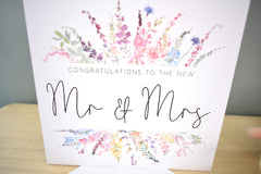 To the New Mr & Mrs Card   Wedding Day Congrats Card   Card Husband Wife   Rainbow Florals   148mm Square Modern Greeting Card