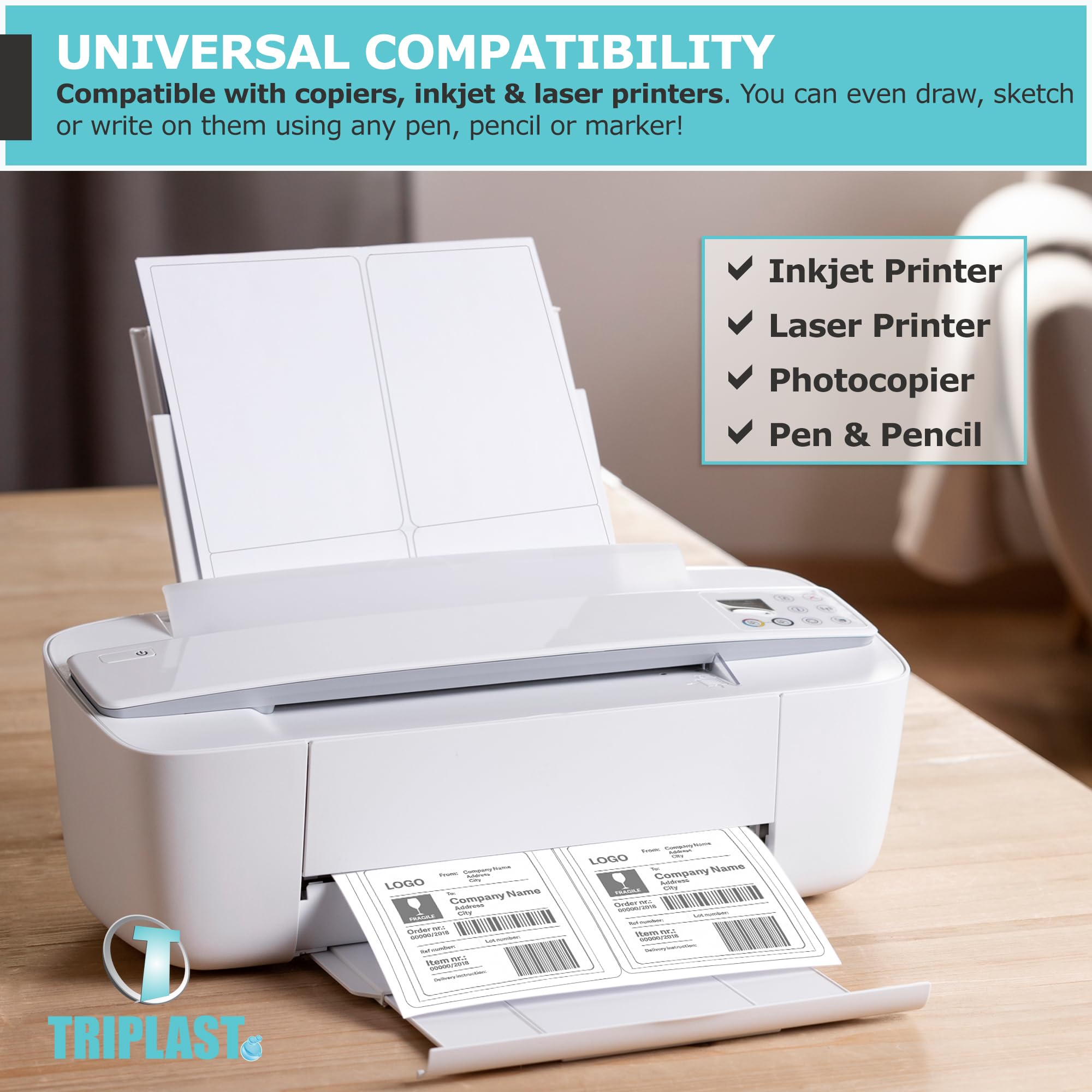 Triplast 10 x Multipurpose A4 Label Sheets - 4 Labels Per Sheet (99 x 139mm Each) - Easy Peel White Labels for Inkjet & Laser Printer - Address Labels, Shipping Labels, File Labels, DIY Stickers