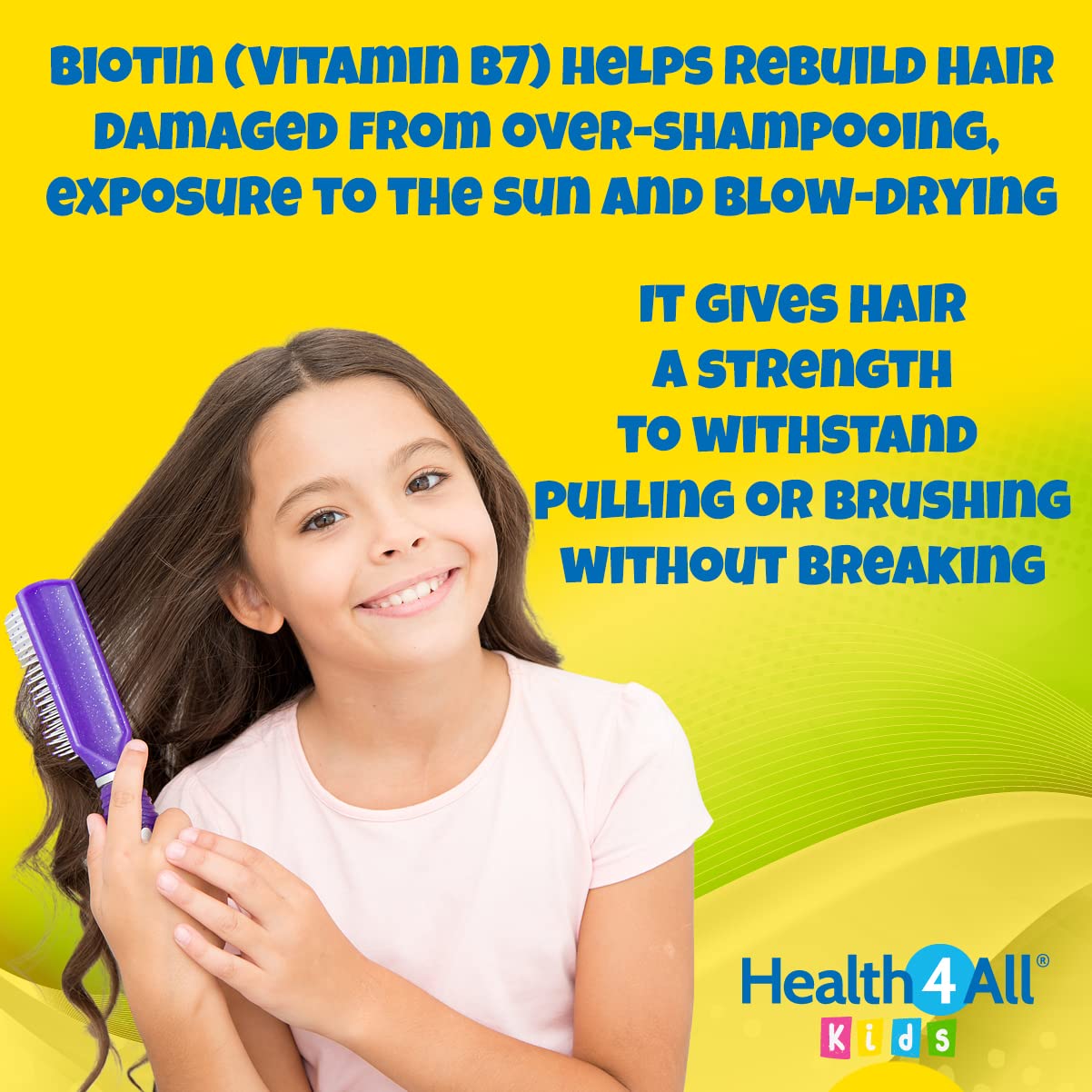 Health4All Kids D-Biotin 180 Tablets Hair Growth and Strong Nails Supplement for Children. Natural Vegan Biotin Chewable Tablets