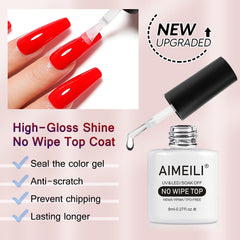 AIMEILI Gel Nail Polish Base Coat and Top Coat Set, 2×8ml Soak Off UV LED Gel Nail Varnish Lacquer Manicure Set, Gloss Shiny Long Lasting