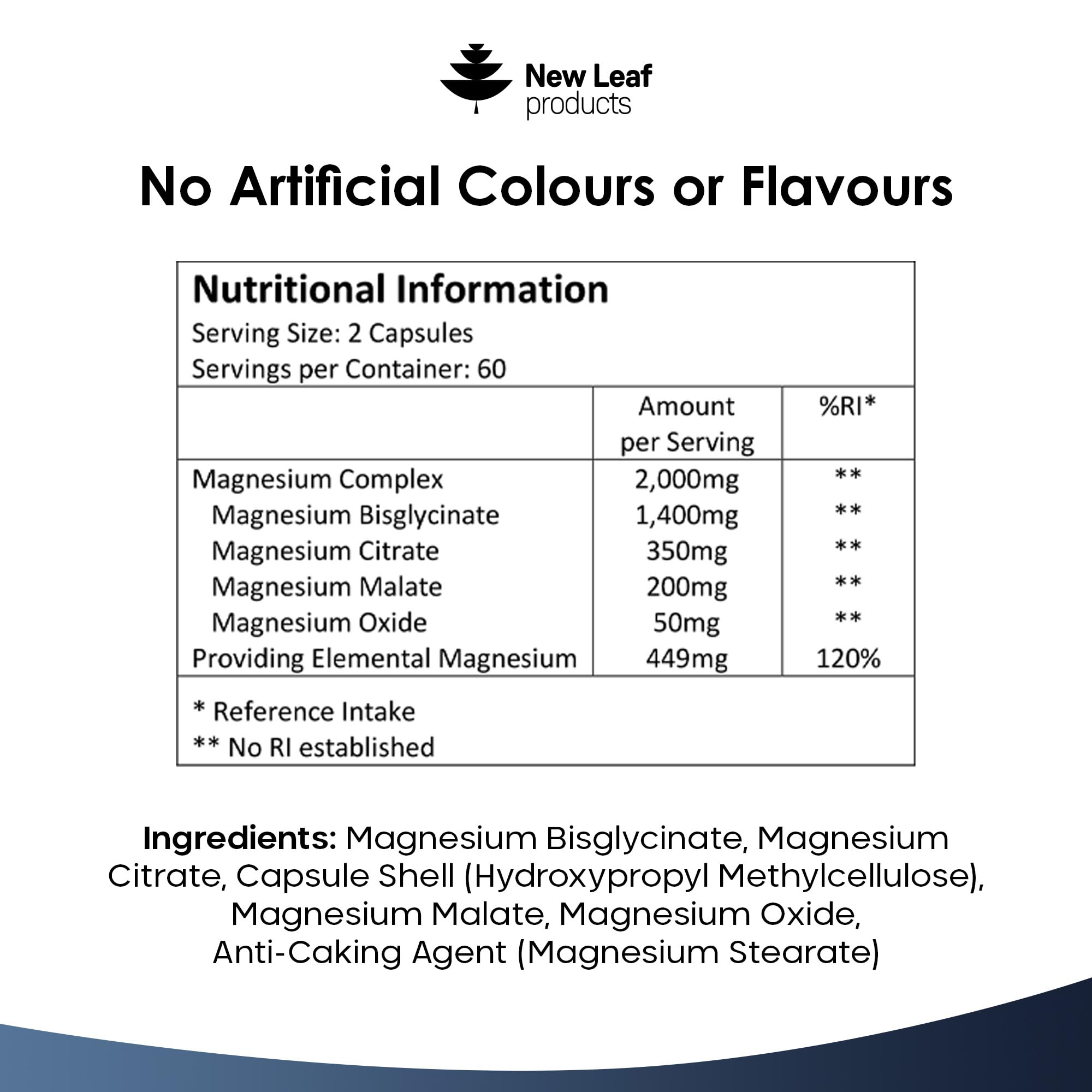 Magnesium Glycinate 4-in-1 Complex 2000mg - High Strength Magnesium Supplements - Magnesium Bisglycinate,Citrate, Malate, Oxide - 360 Capsules 449mg Elemental Magnesium - Vegan UK Made by New Leaf