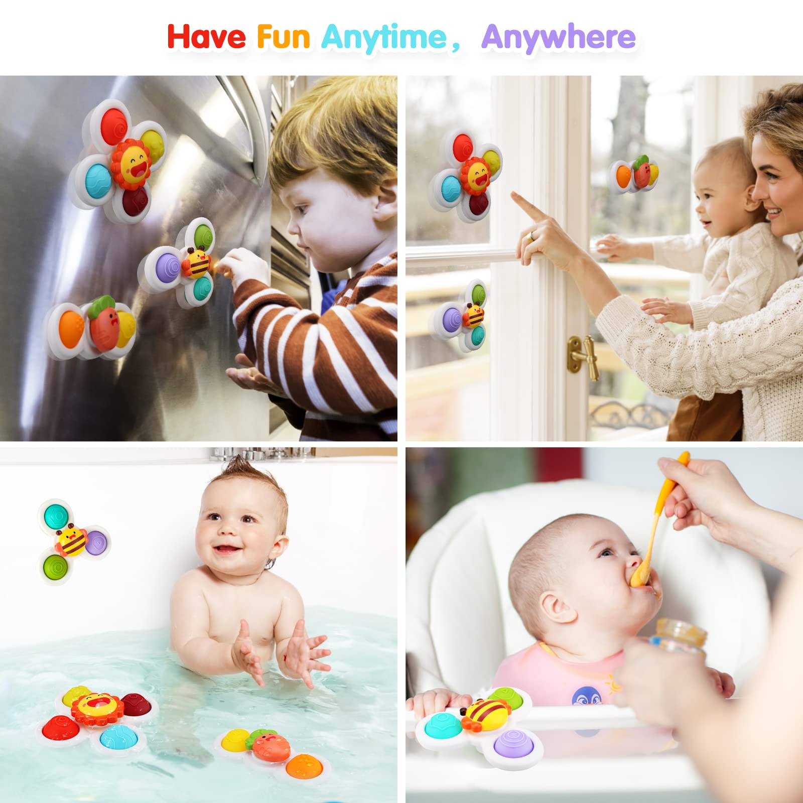 AIUOKYA Suction Cup Spinner Toys, Simple Dimple Suction Toy with Silicone Bubbles Kids for Bath and Window, Baby Toys for 1and Years Old