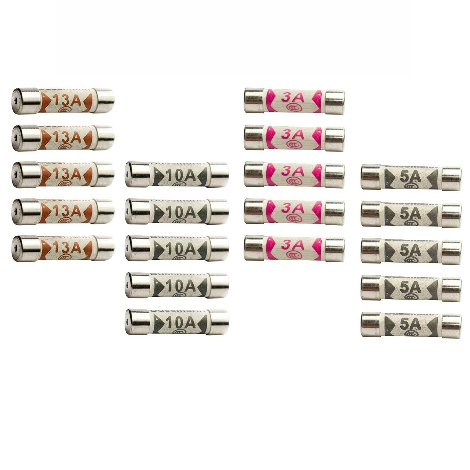 20 x Fuses Mixed Household Electrical Ceramic Domestic Mains Fuses for Plugs 3A, 5A, 10A and 13 Amp Fuses UK by ZARB