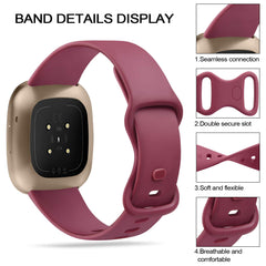 [3 Pack] Strap Compatible for Fitbit Versa 3 Strap/Fitbit Sense Strap, Soft Silicone Replacement Strap for Fitbit Versa 3 / Fitbit Sense Smart Watch (Black/White/Wine red, Large)