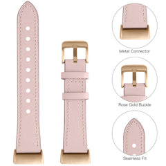 CeMiKa Strap Compatible with Fitbit Charge 4 Strap/Fitbit Charge 3 Strap, Genuine Leather Strap Replacement Wristband for Charge 3/Charge 4 Tracker, Pink/Rose Gold