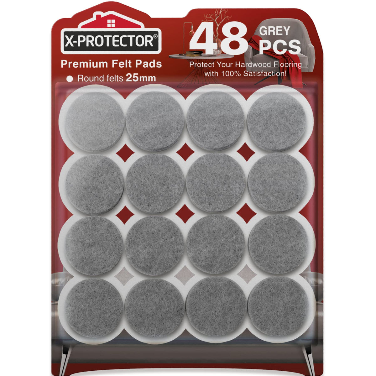 Chair Pads Floor Protectors X-PROTECTOR 48 PCS - Felt Furniture Pads - Premium Chair Feet Protectors - Huge Quantity Floor Protector Pads - Protect Wood Floors with Chair Leg Floor Protectors!