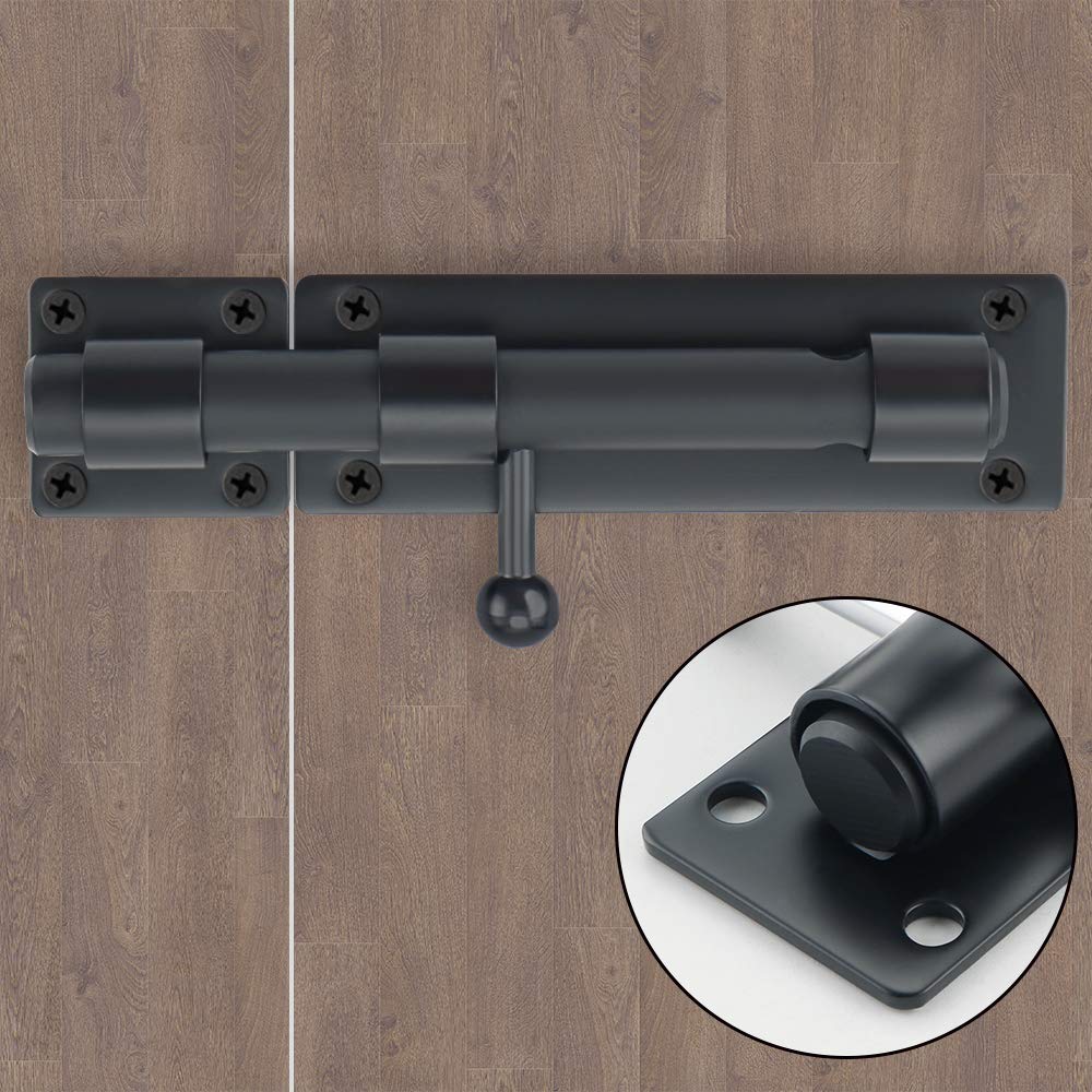 Sayayo Slide Gate Latch Bolt Safety Door Lock with Padlock Hole 150MM Length, 16MM Dia Bar, Heavy Duty Solid SUS304 Stainless Steel Matte Black(Not Include Padlock), EMS8000-B