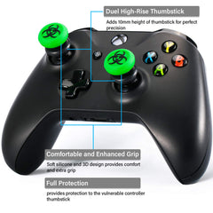 Playrealm FPS Thumbstick Extender & 3D Texture Rubber Silicone Grip Cover 2 Sets for Xbox Series X/S & Xbox One Controller (BioH Green)