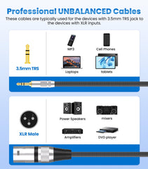 Tisino 3.5mm Mini jack to XLR Cable Unbalanced 1/8 inch Aux Stereo to XLR Male Adapter Microphone Cord - 50cm