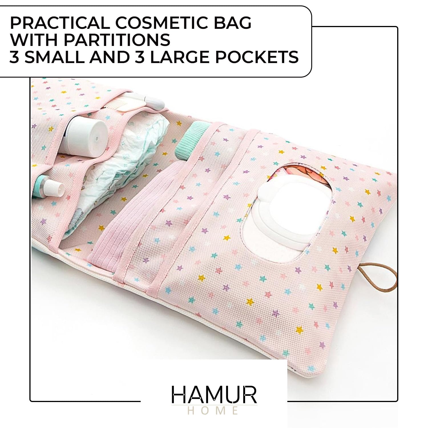 HAMUR HOME Diaper Bag Organizer And Cosmetic Bag 2in1 - Small Diaper Bag For On The Go Mom's Diapers Cream Wipes Baby Organizer (Elephant)