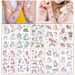 10 Sheets Unicorn Temporary Tattoos Stickers with Cute Unicorn Rainbow Heart Ice Cream for Girls,Temporary Transfer Tattoos for Unicorn Theme Party Girls Birthday Loot Party Bag Filler