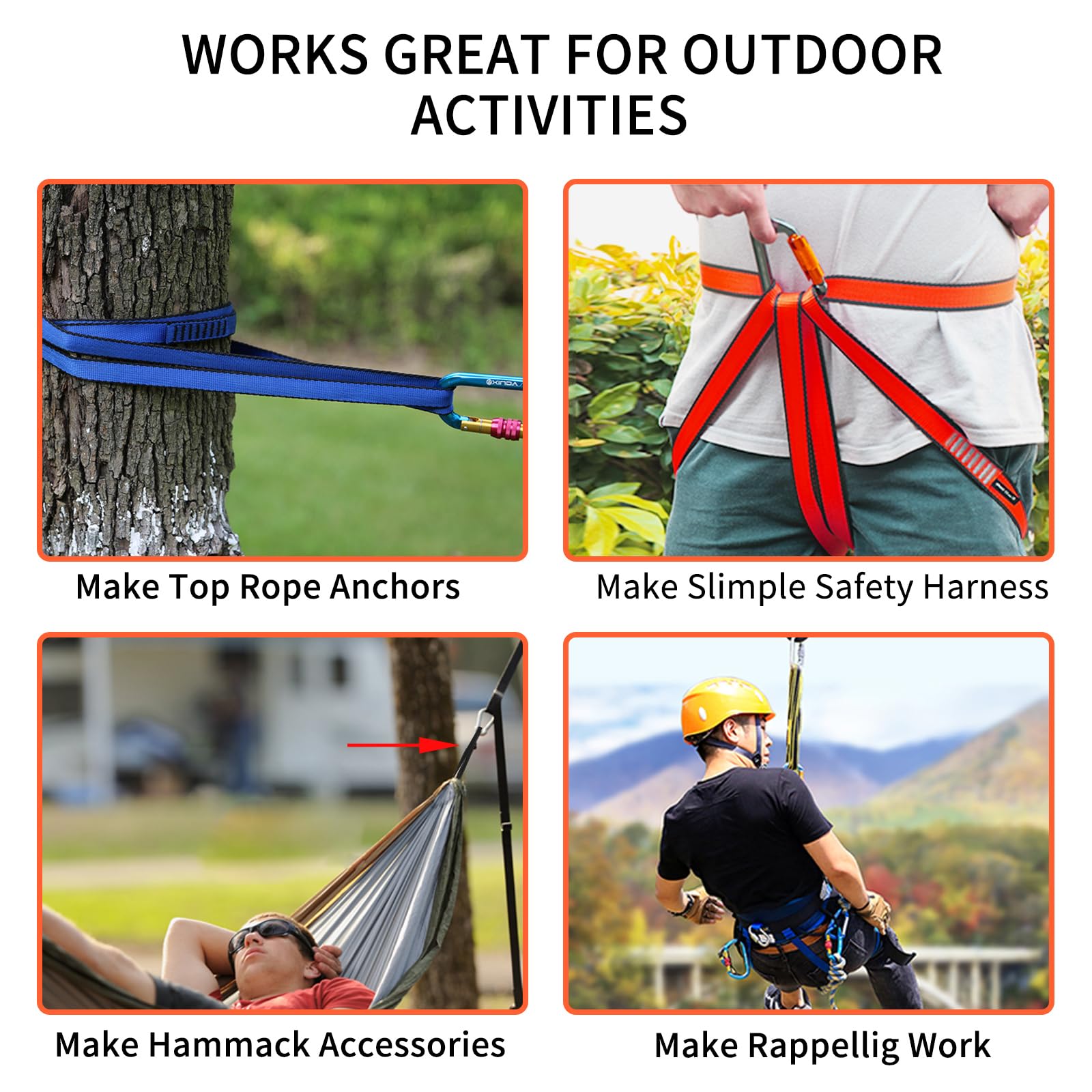 NewDoar CE & UIAA Certified Climbing Sling 16mm Nylon Sling Runners 22KN 4840LB Climbing Utility Cord Rock Climbing,Creating Anchors System,Rappelling Gear,Perfect for Tree Work-Orange/24''(60cm)1pcs