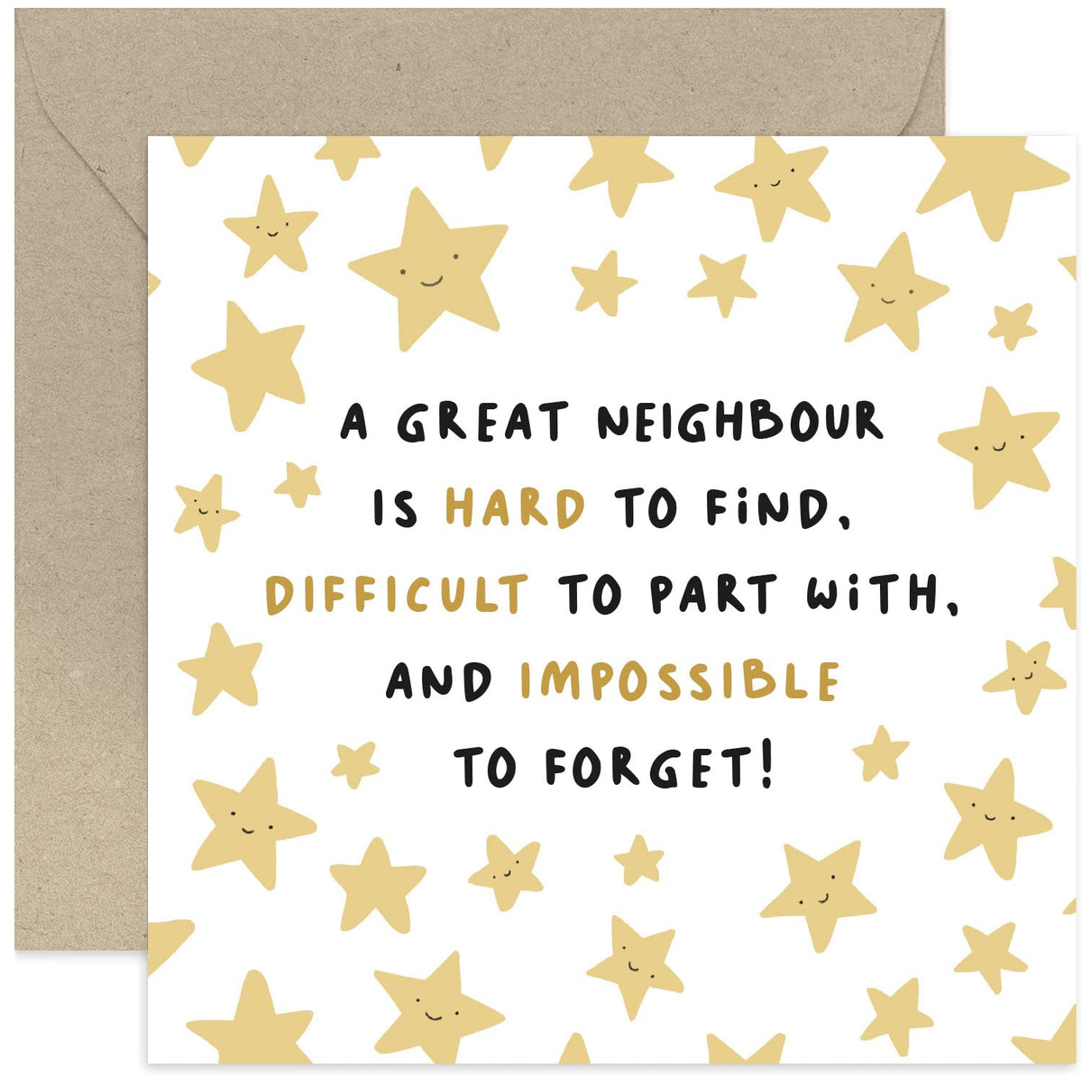 Old English Co. Moving House Card for Neighbours - 'Impossible To Forget' Leaving Card for Him, Her, Them - Good Luck New Home Thank You Card for Neighbour   Blank Inside with Envelope