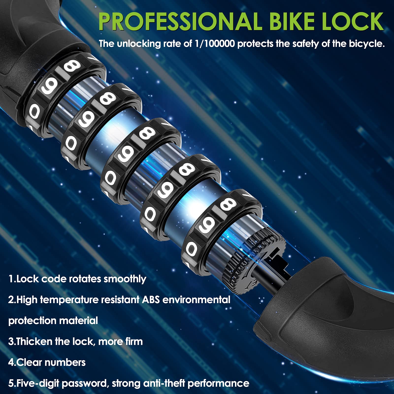 SPGOOD Bike Locks Heavy Duty/Bicycle Chain/Cycling Lock (14 Colors) 5-Digits Codes Resettable 100,000 Codes for Bike Cycle, Moto, Door, Gate Fence 830mm Length