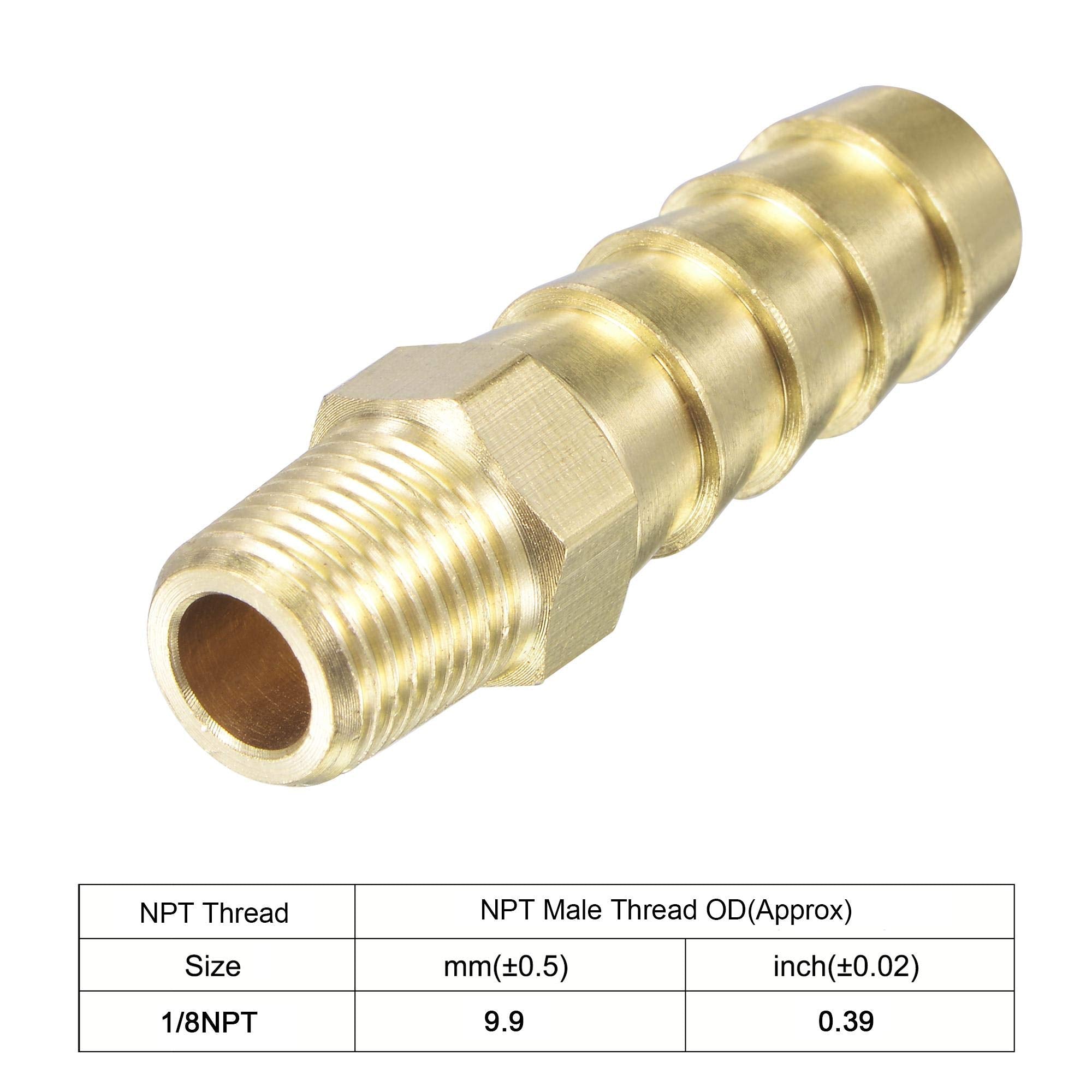 sourcing map Brass Hose Barb Fitting Straight 3/8 Inch x NPT 1/8 Male Thread Pipe Connector for Water Air Fuel Tube