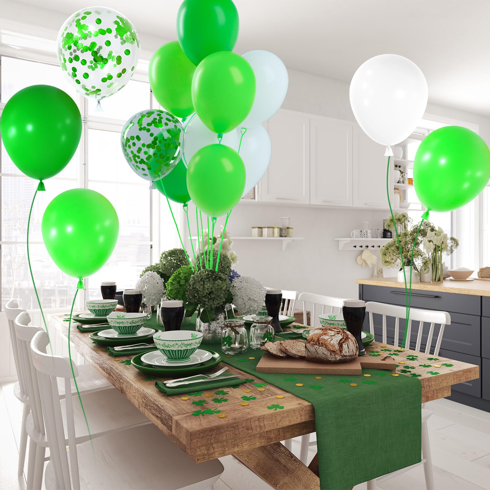 NEBURORA Green and White Balloons 60 Pcs 12 Inch St. Patrick's Day Confetti Latex Balloons Set for Irish Saint Patty's Day Parade Green-Themed Party Decorations Supplies