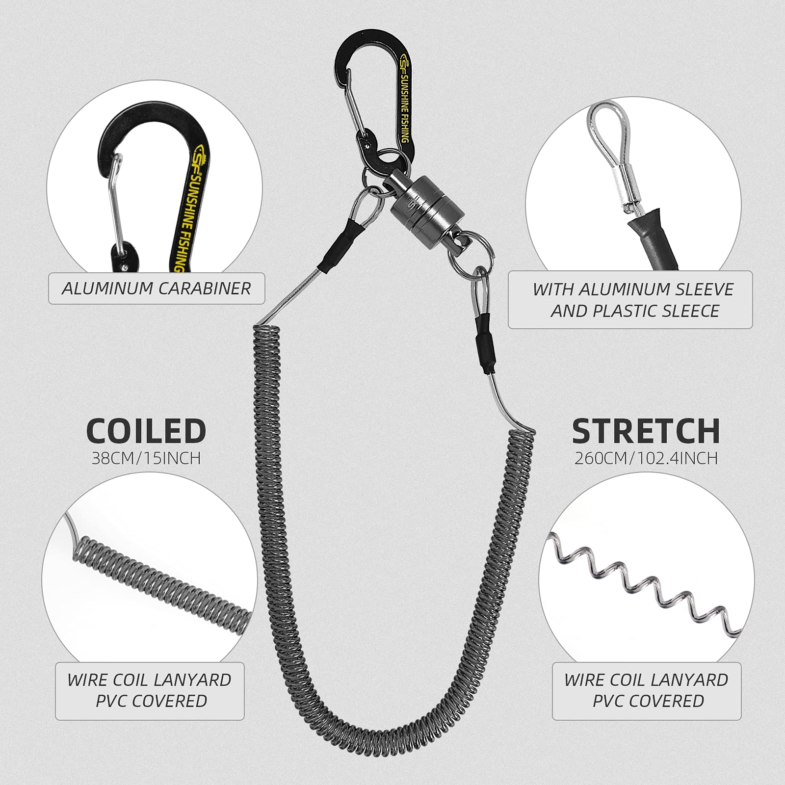 SF Strongest Magnetic Release Holder with Coiled Lanyard Carabiner - Gunmetal