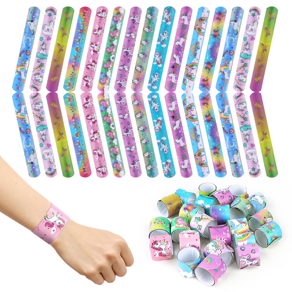 24Pcs Slap Bands, Unicorn Wristband Animal Slap Bracelets for Party Bags Fillers, Kid's Party Favors Slap Wrist Bands for Kids Boys Girls, for Birthday Christmas Party Favours - Unicorn