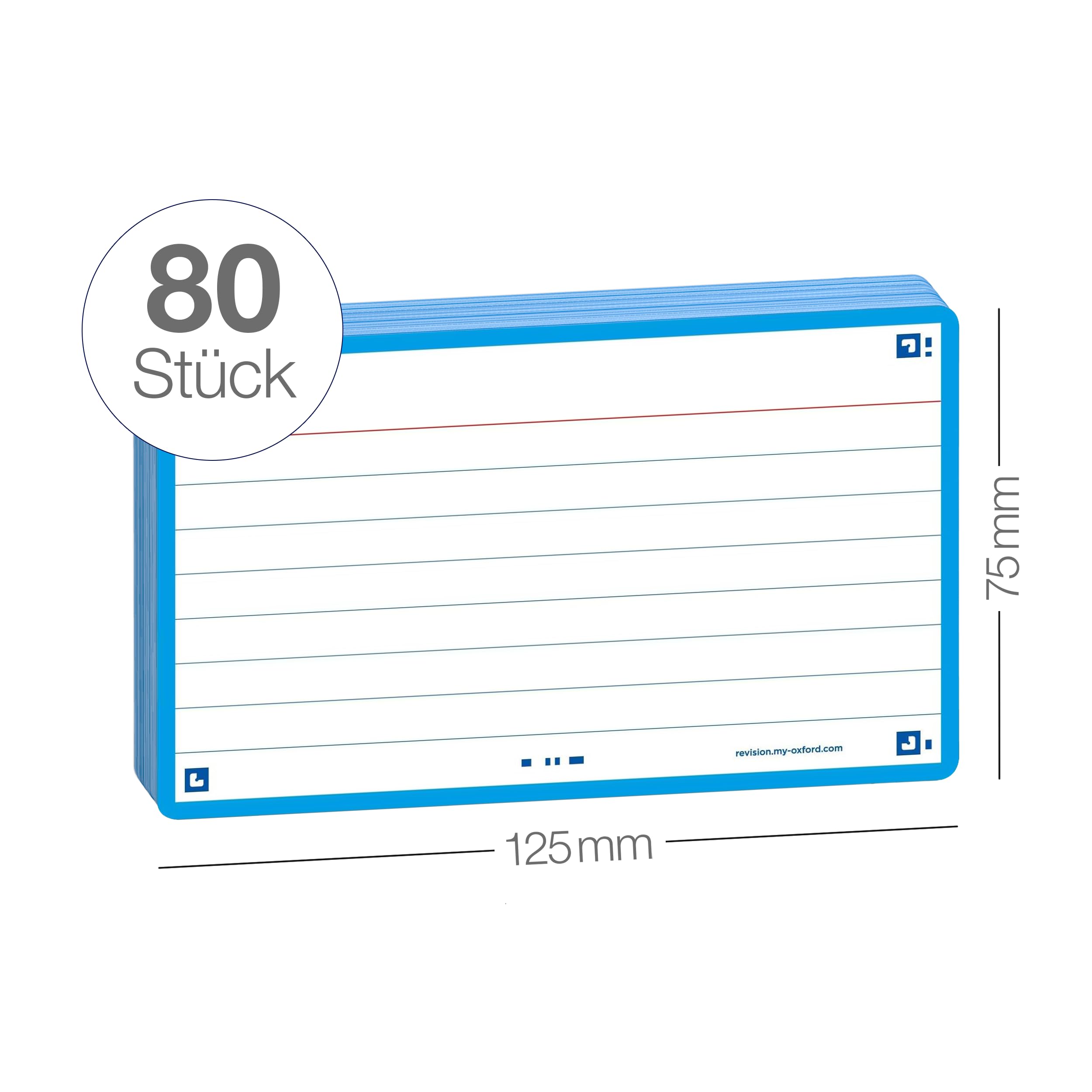 Flash Cards by Oxford, Ruled with Turquoise Frame, Pack of 80 Cards, 7.5x12.5cm Size, 400133876