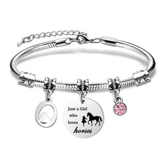 COEROW Initial Letters Horse Bracelets Just A Girls Who Loves Horse Horse Bracelet for Women Girls (O)