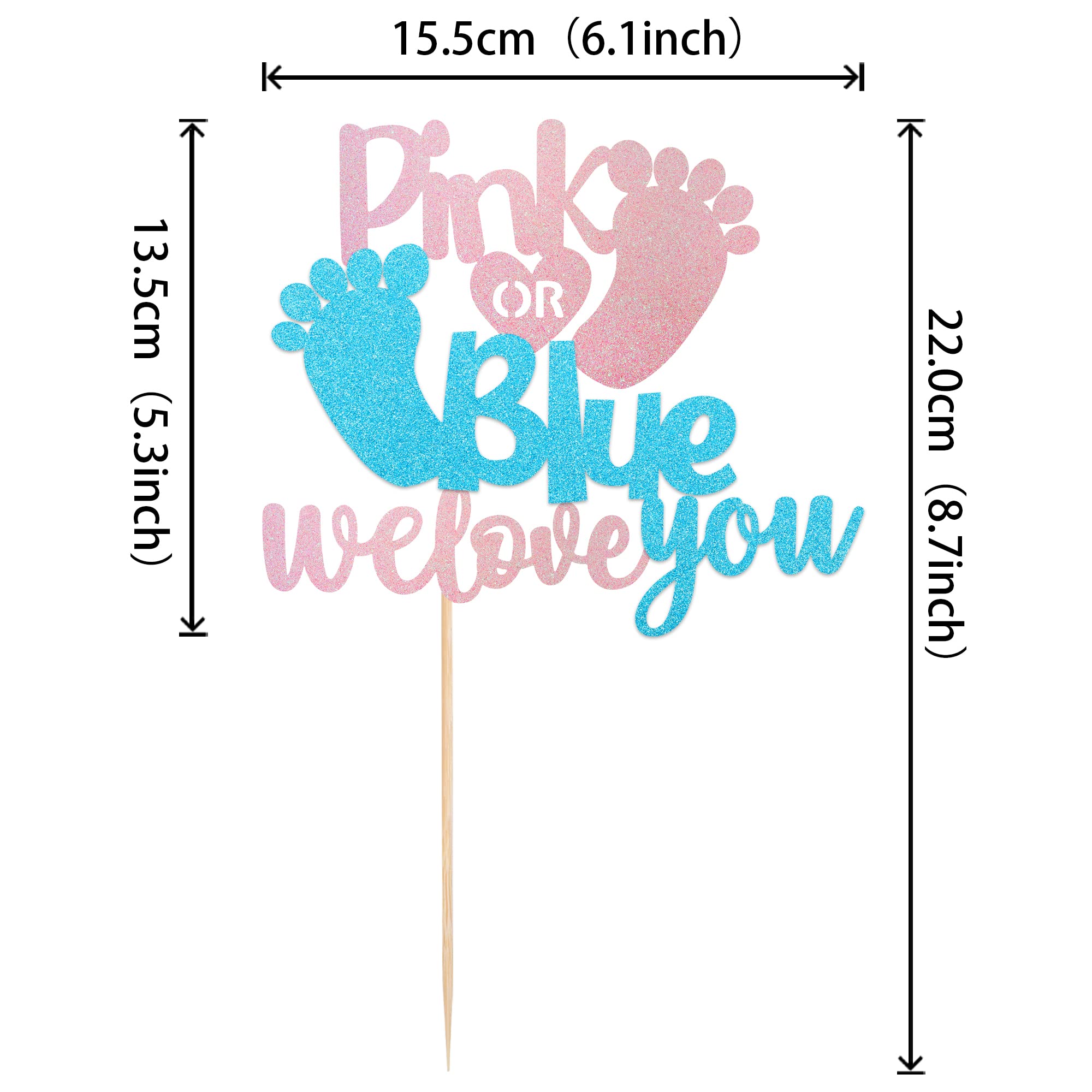 Xsstarmi 1 Pack Pink or Blue Cake Topper Glitter Baby Feet We Love You Cake Pick Gender Reveal Cake Decorations for Gender Reveal Baby Shower Theme Kids Birthday Party Decoration Supplies