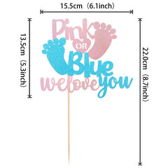 Xsstarmi 1 Pack Pink or Blue Cake Topper Glitter Baby Feet We Love You Cake Pick Gender Reveal Cake Decorations for Gender Reveal Baby Shower Theme Kids Birthday Party Decoration Supplies