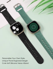 TOYOUTHS 2 Packs Floral Compatible with Fitbit Versa 4/Versa 3/Sense 2/Sense Straps, Soft Silicone Engraved Henna and Dandelion Pattern Sport Strap for Versa 3/4 Sense 1/2, StarlightandGreen