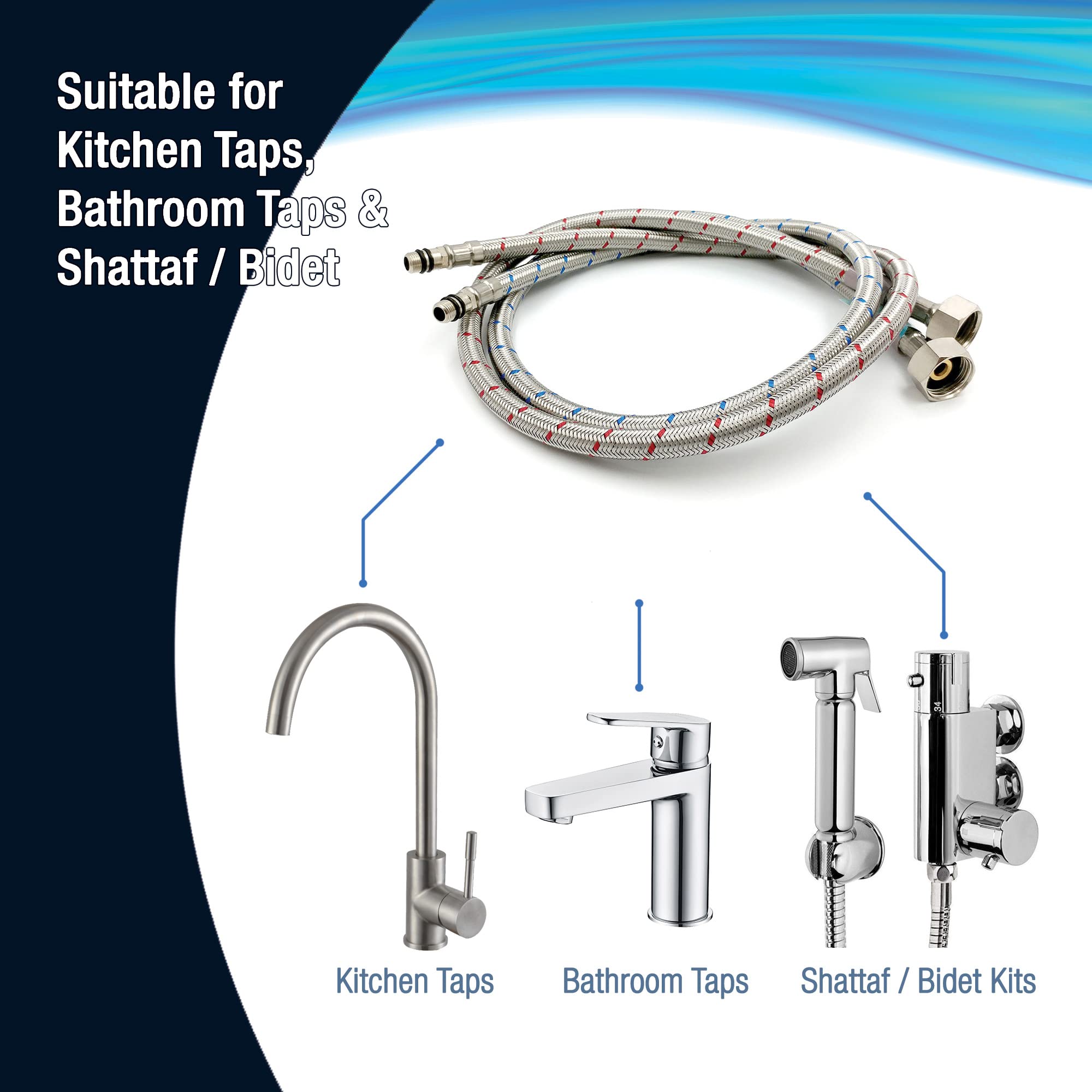 Xcel Home 2 x M10 x1/2 Flexible Tap Connectors (400mm)   10 Lengths   Pair of BSP Kitchen/Basin Monobloc Mixer Flexi Pipe Tails   Braided Stainless Steel