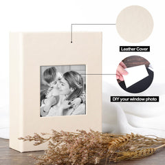 Benjia Small Photo Album 6x4 2 Packs, Each Pack Holds 100 Pockets, Slip In Mini Leather Top Loading Photo Albums Holds Portrait Only 10x15cm Picture Beige