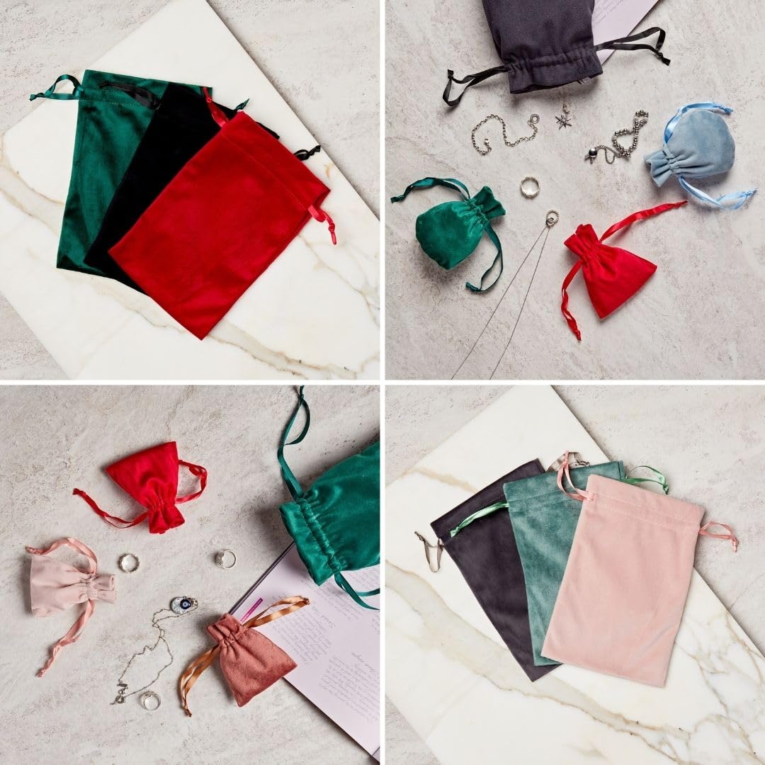 Soul Projekt Velvet Bags Red 7x9cm x10 Velvet Gift Bags, Jewellery Pouches, Drawstring Bag for Wedding Party, Bag Gift, Small Favour Bag, Velvet Pouch All Occasions