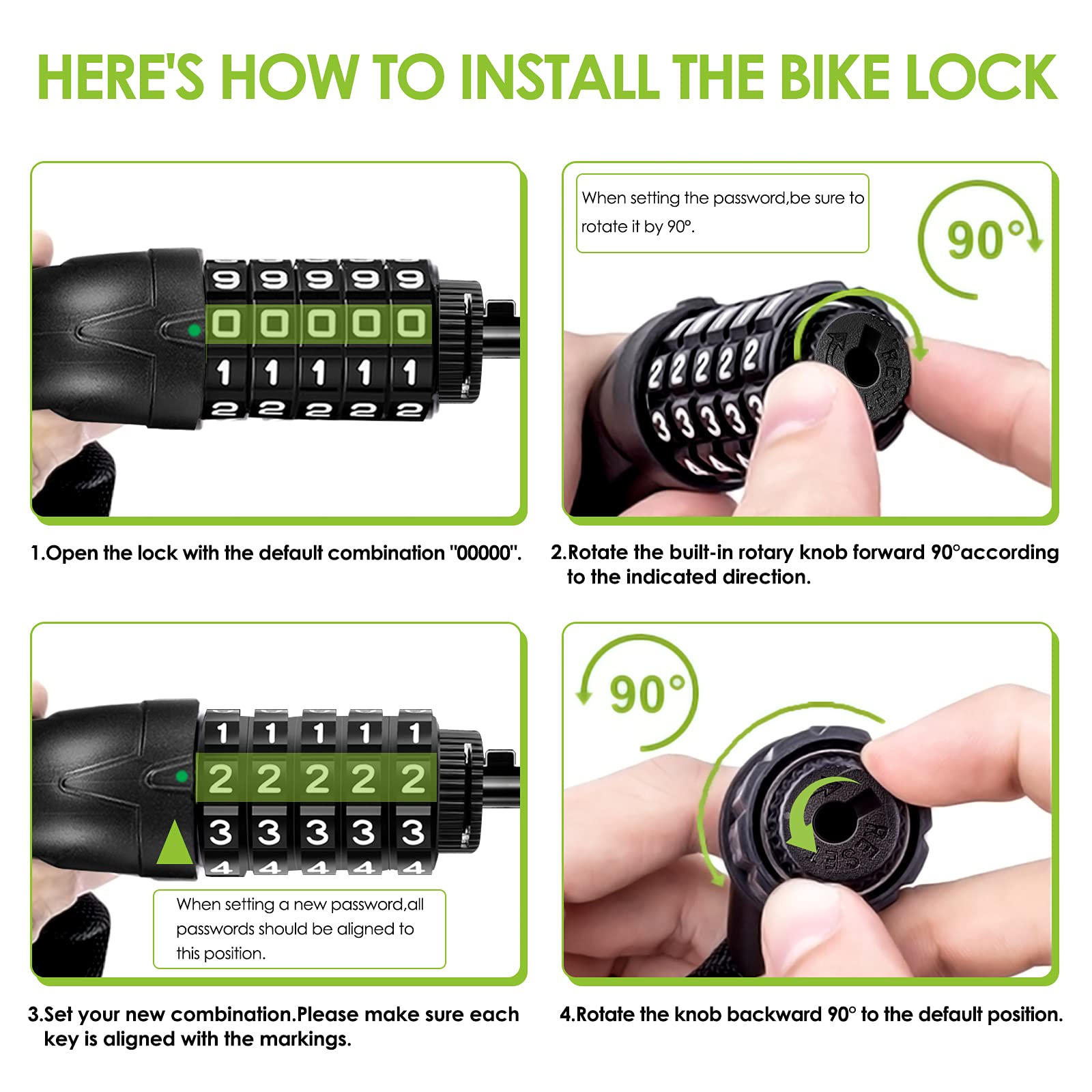 SPGOOD Bike Locks Heavy Duty/Bicycle Chain/Cycling Lock (14 Colors) 5-Digits Codes Resettable 100,000 Codes for Bike Cycle, Moto, Door, Gate Fence 830mm Length