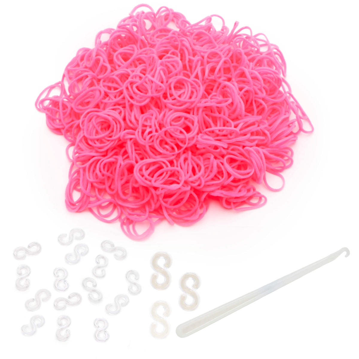 Toyland® Loom Band Refill Pack - 600 Neon Loom Bands with Clips & Hook Included (Pink)