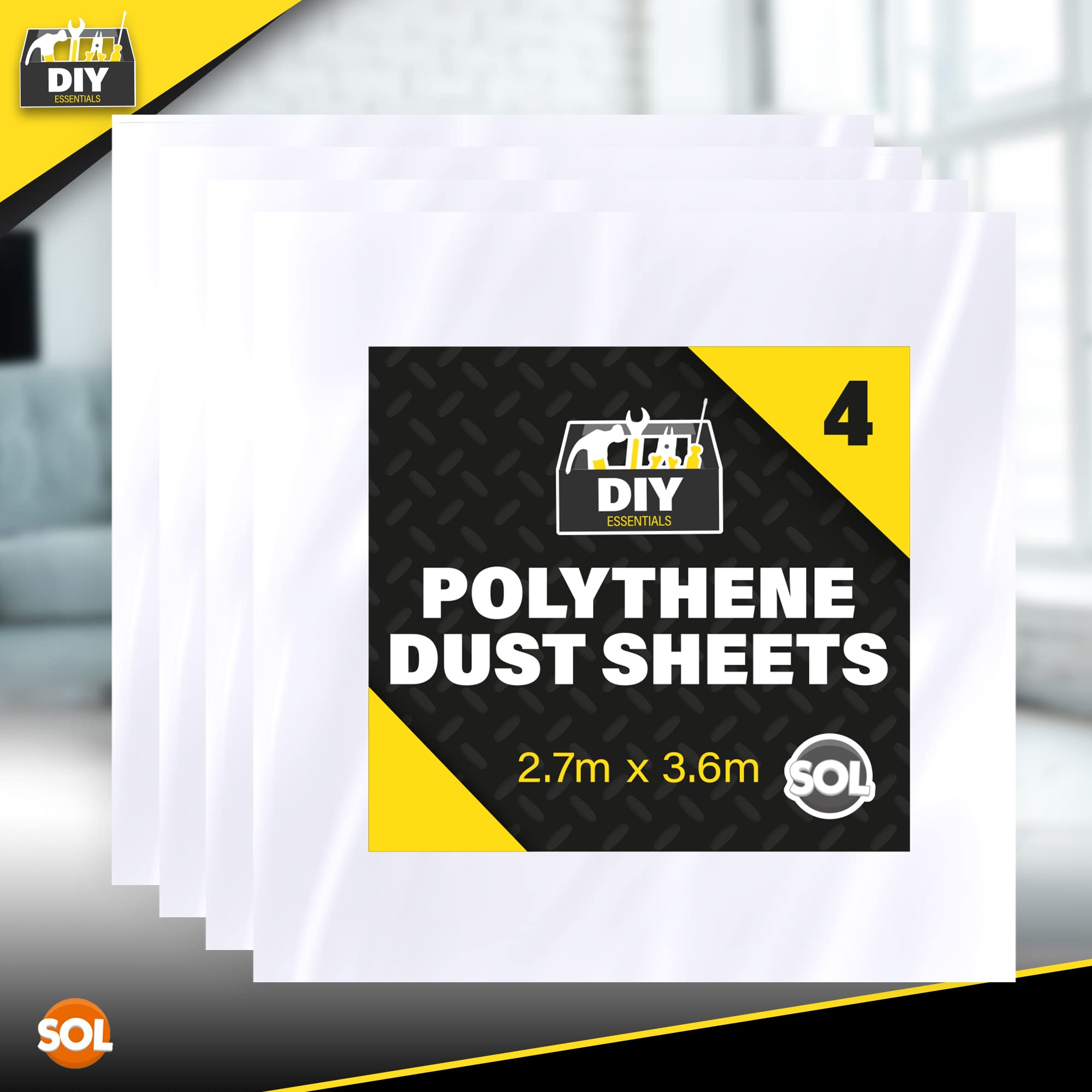 4pk Plastic Dust Sheets for Decorating   3.6m x 2.7m Large Dust Sheets for Furniture   Dust Sheet Plastic Sheets for Painting   Dust Sheets for Painting Plastic Sheeting for Decorating   Plastic Sheet