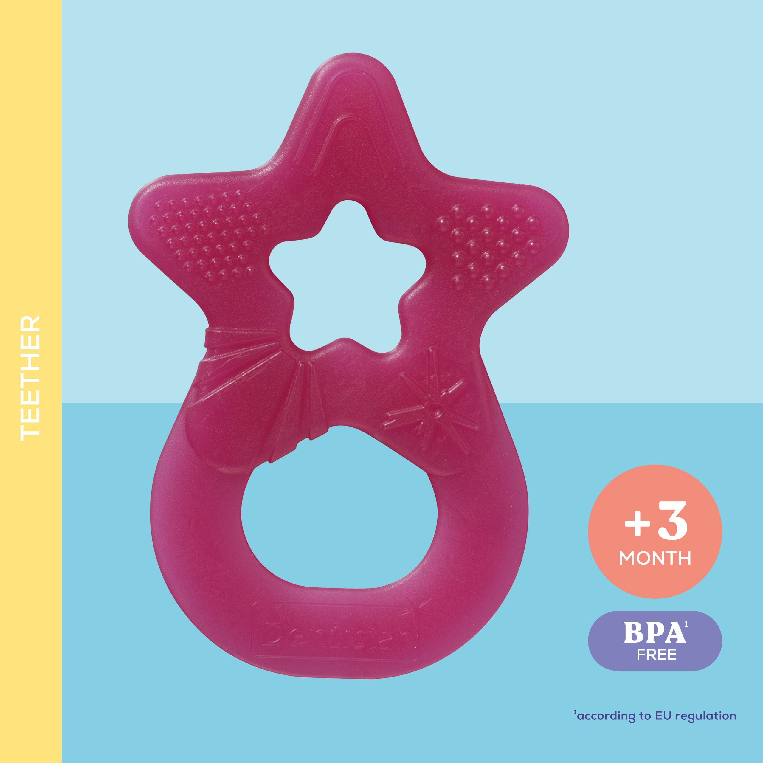 Dentistar Star Teether Pack of 2, Teething Baby Toy for Infants Aged 3and Months, Soft Silicone Baby Teething Ring for Tooth and Gum Pain Relief, Made in Germany - Pink