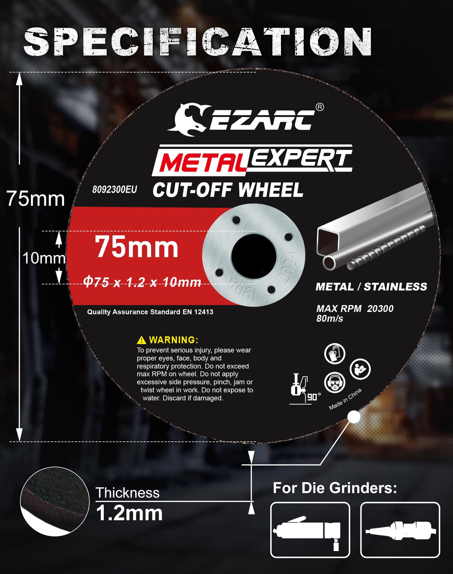 EZARC Cut Off Wheels 24 Pack, 76mm x 1.2 x 10mm Cutting Wheel, Metal & Stainless Steel Cutting Disc for Die Grinder, (Upgraded Thin Design)