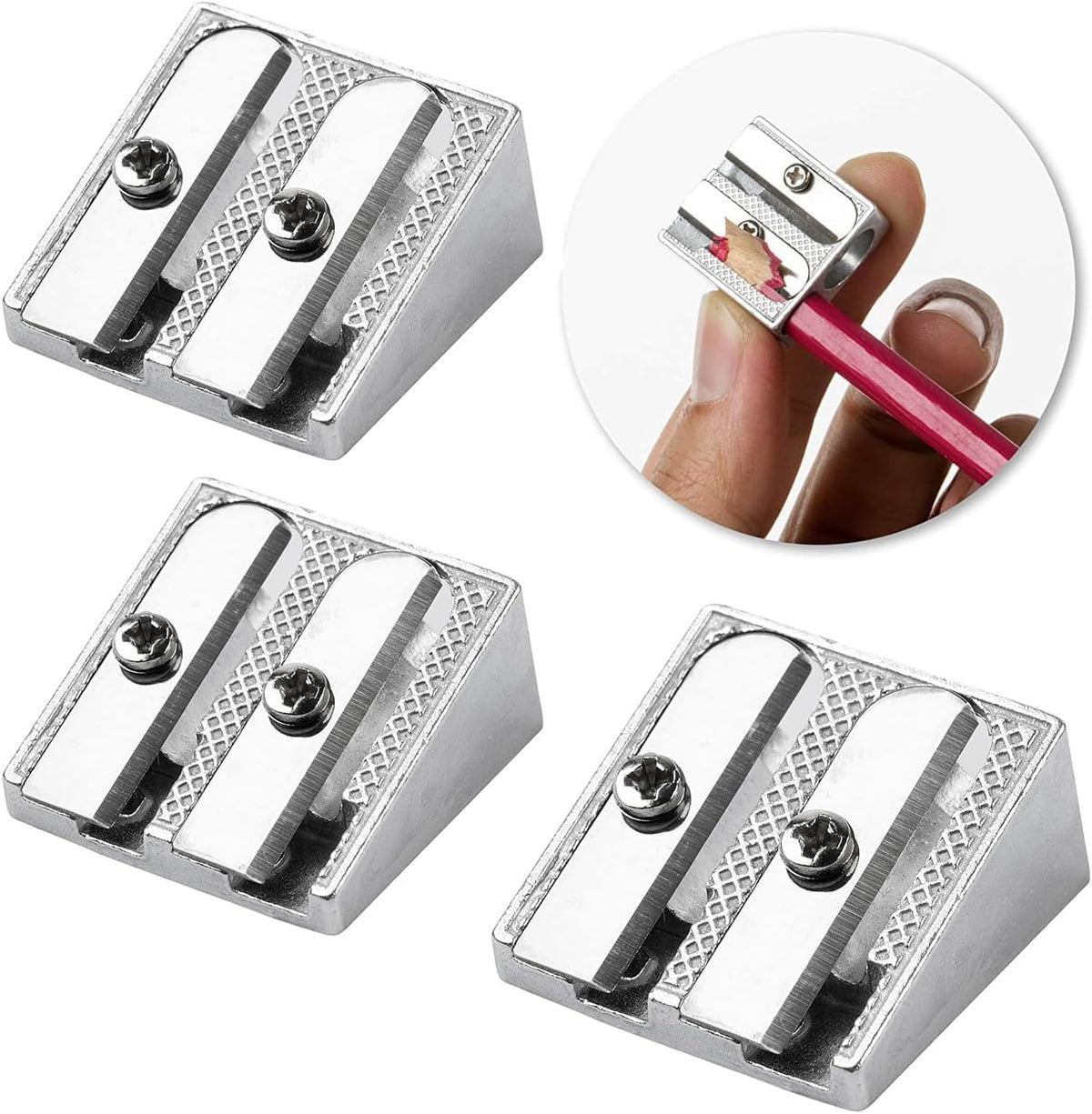 3PCS Metal Pencil Sharpeners with 2 Holes, Metal Sharpener Pencil Sharpeners for School Pencil