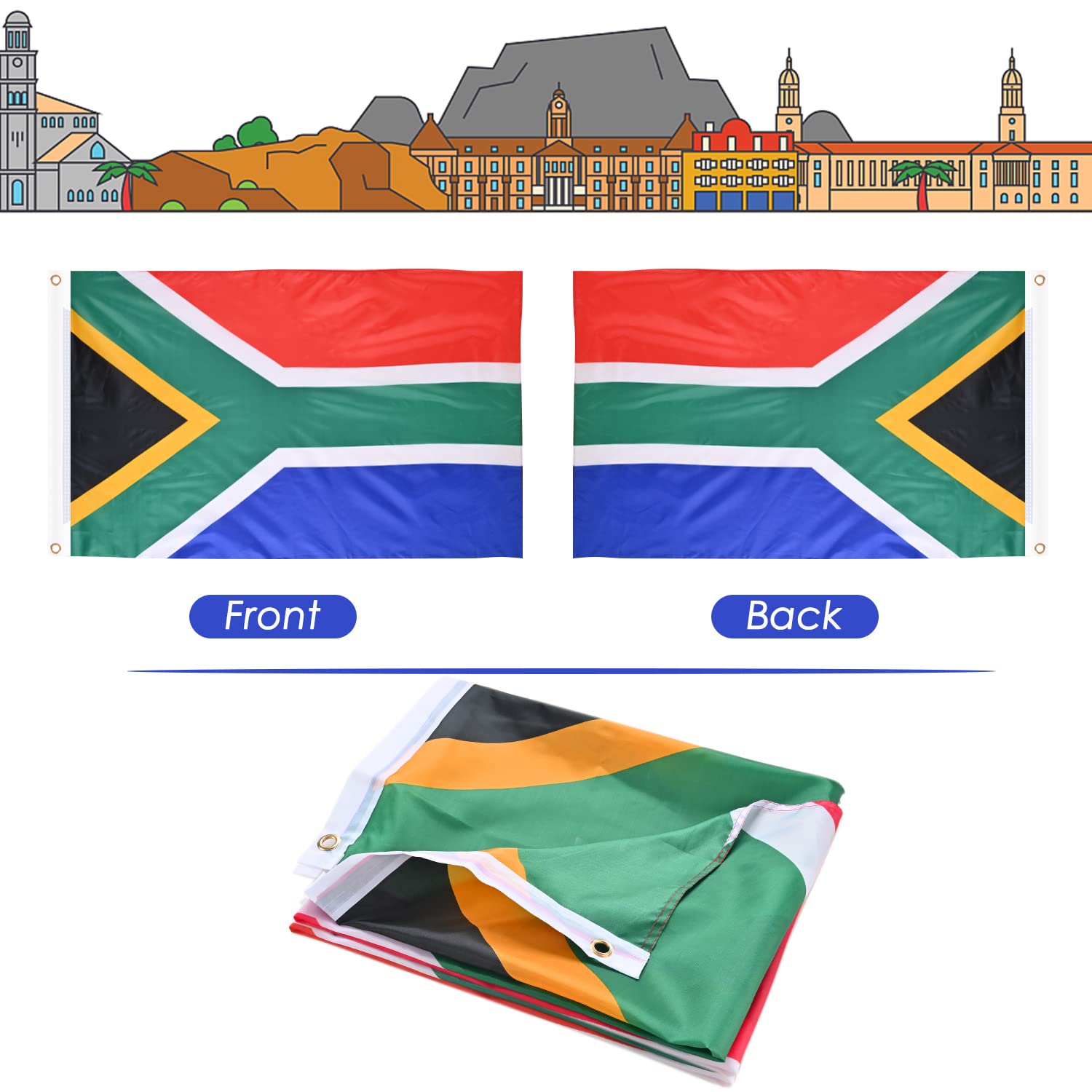 AhfuLife 1pcs South African Flag 5ft x 3ft for Olympic Decorations, Large South Africa Flags - Double Side with Brass Eyelets for Football Decorations (South Africa, 150 x 90 cm - 1 Pcs)