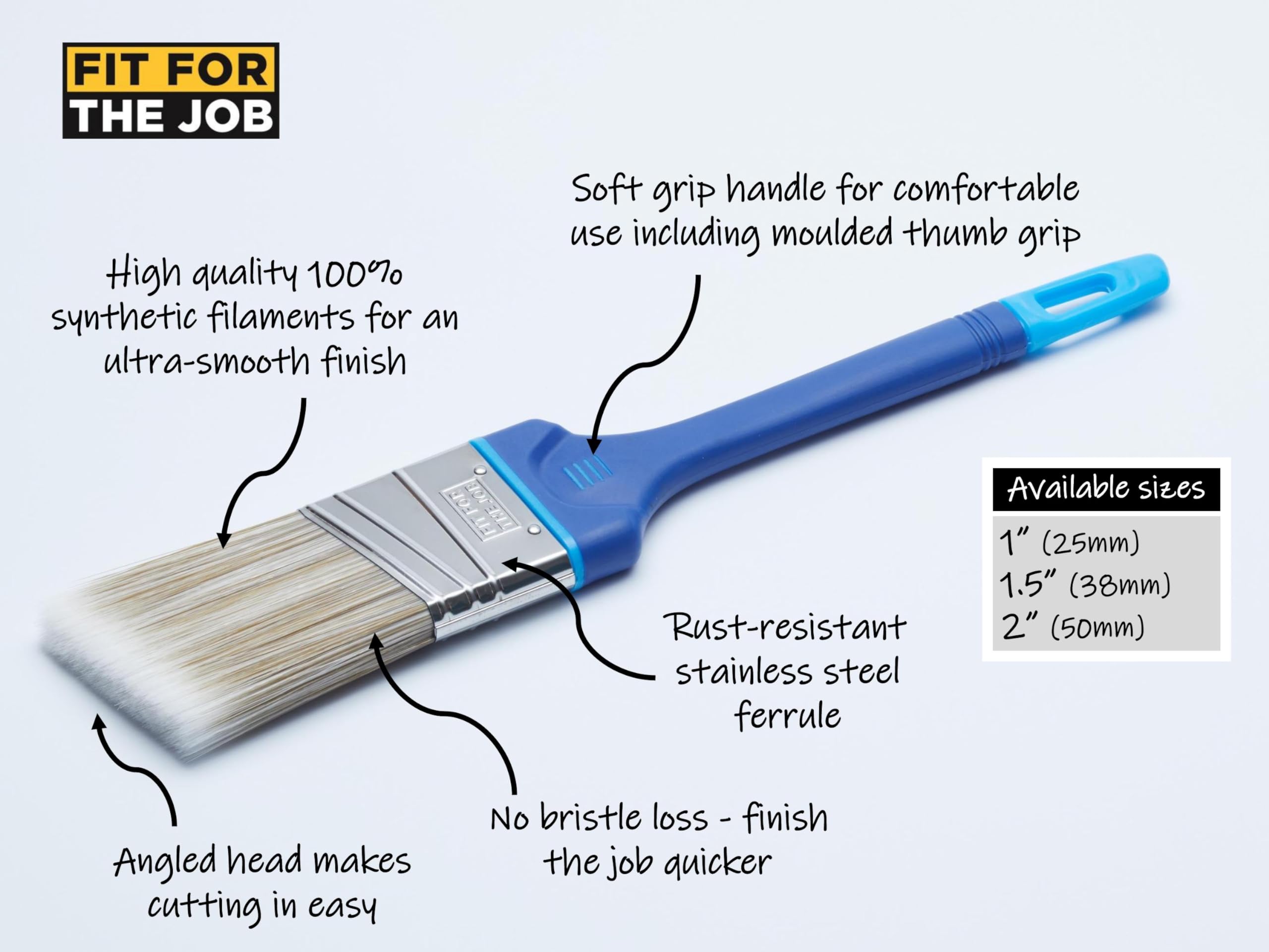 Fit For The Job 1 inch No Bristle Loss DIY Cutting In Paint Brush For A Smooth Finish Painting with Emulsion, Gloss and Satin Paints on Walls, Ceilings, Furniture, Wood & Metal, 1 inches 25mm