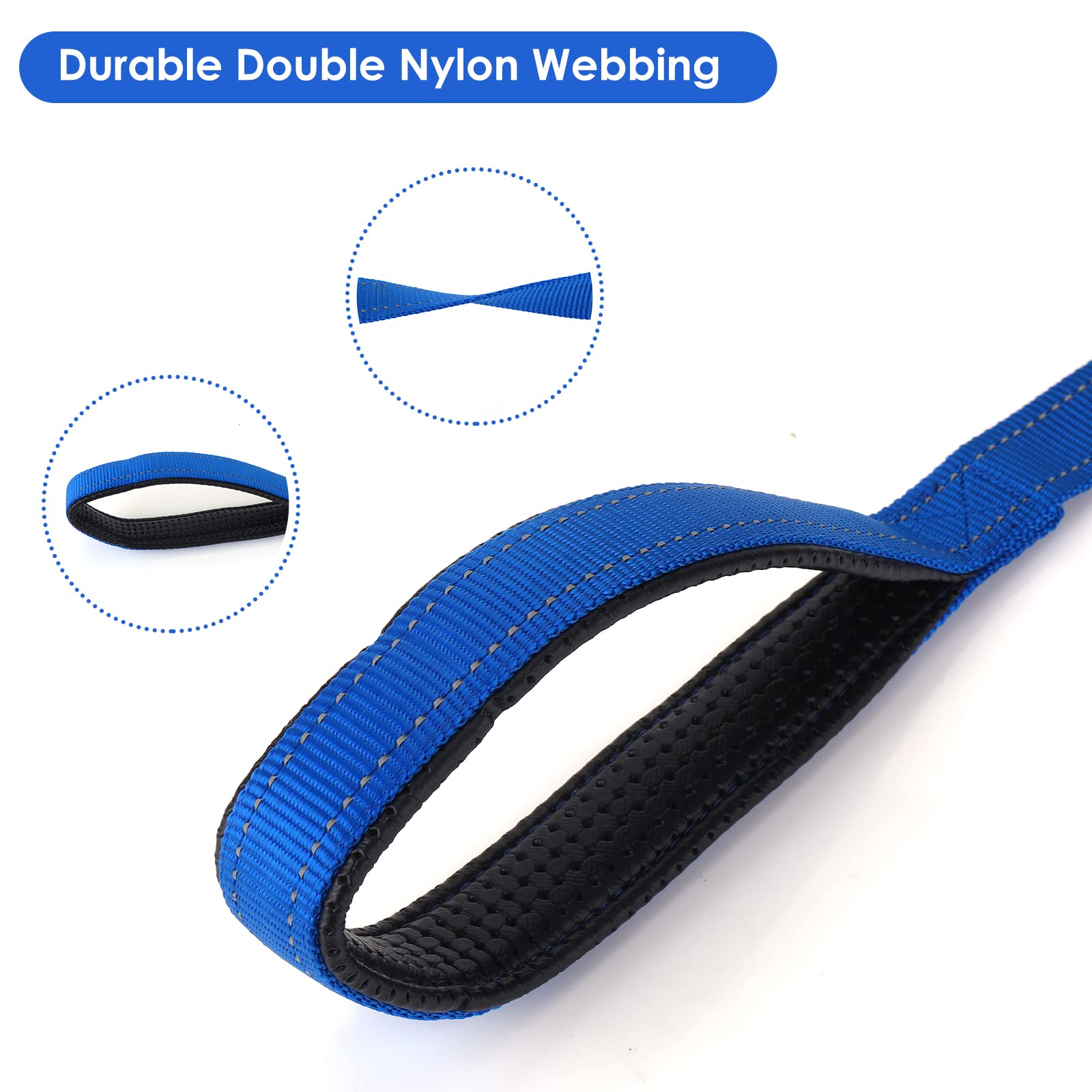 TIESOME Short Dog Leash with Padded Handle, Double Webbing Nylon Reflective Pet Leashes Pet Leash for Walking Training (Blue)