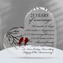 VELENTI 25th Wedding Anniversary Present for Him and Her - Silver Anniversary Present for Couple - Unique Acrylic Heart-Shaped Keepsake for 25 Anniversary